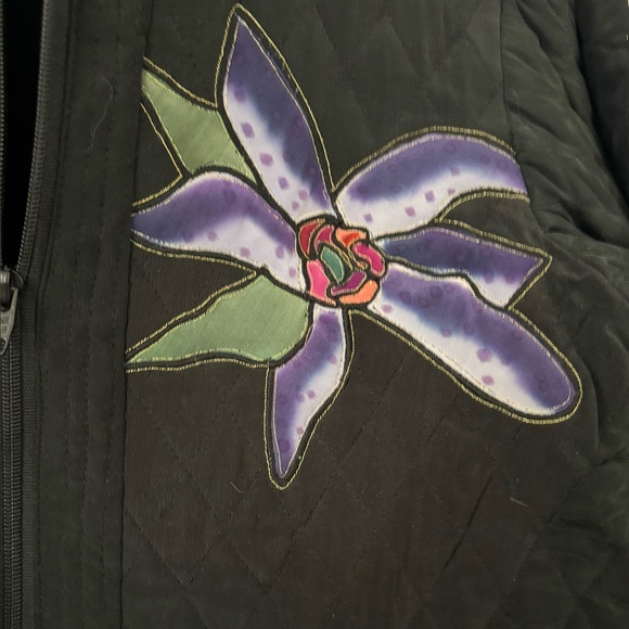 BOGO 🔥🌞Vintage Silk Scapes Floral Embroidered Black Jacket w/Scarf - Picture 3 of 10